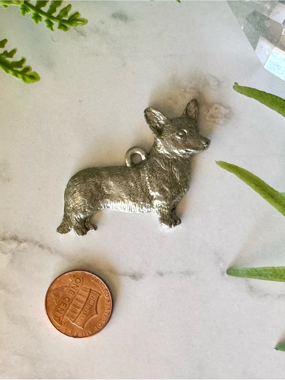 Sterling Tone Pembroke Corgi Dog Charm Pendant - Silver